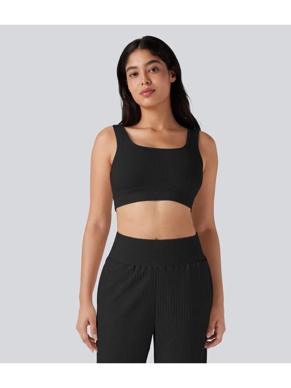 Halara Ribbed Knit U-Neck Cropped Casual Tank Top Black Size XL - Picture 6 of 9